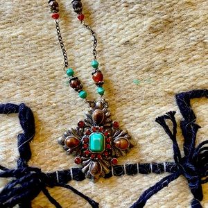 Lucky Brand vintage Boho w Turquoise like stones. Silver chain.